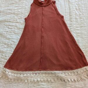 Altar'd State Kids Sleeveless Dress with Lace Trim - Rust